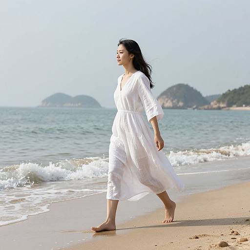 Graceful Woman on Sandy Beach