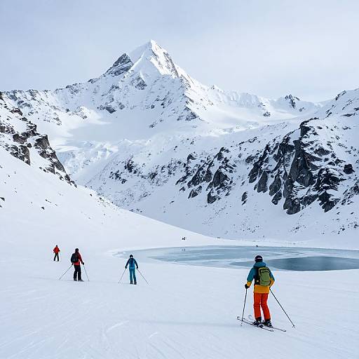 Vibrant Skiers on Snowy Peaks