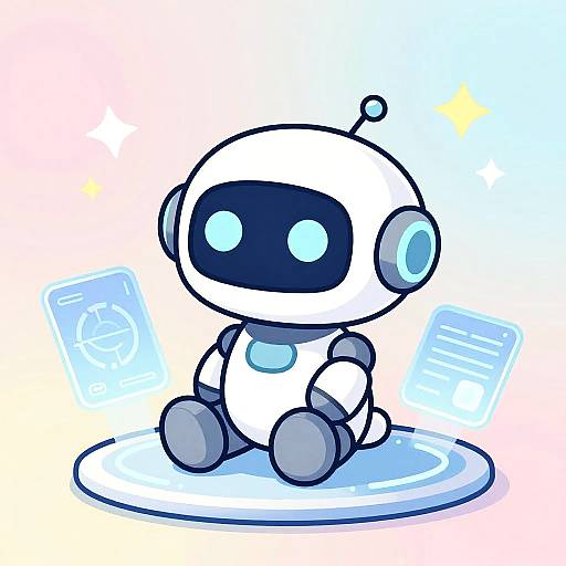 Chibi Robot on Futuristic Control Panel