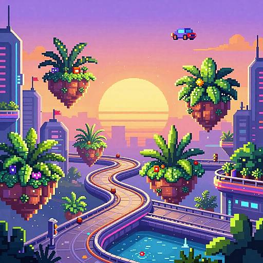 Futuristic Pixel Art Sky Garden