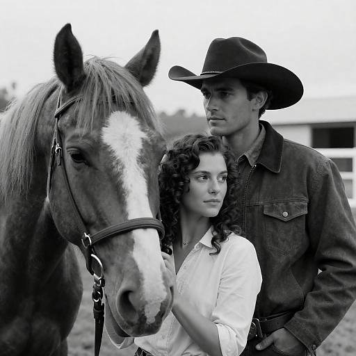 Intimate Cowboy and Woman with Horse