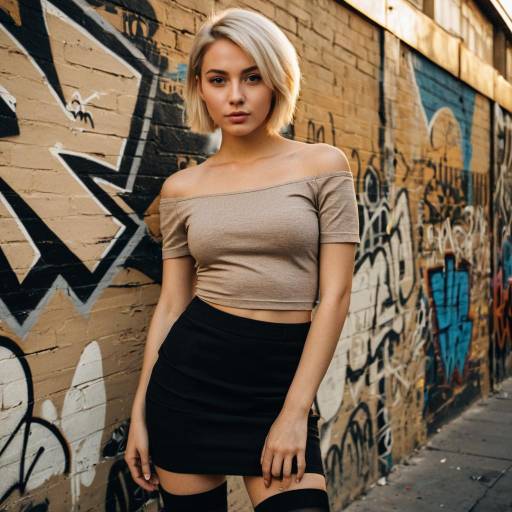 Young Woman in Urban Graffiti Setting