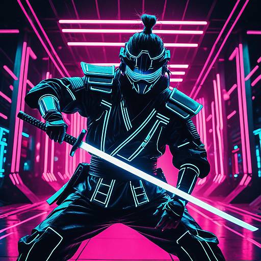 Neon Cyberpunk Samurai with Glowing Katana