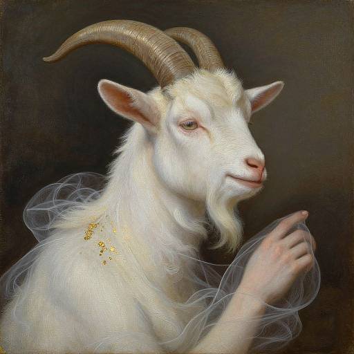 Oil Painting of Woman-Goat Hybrid with Golden Accents