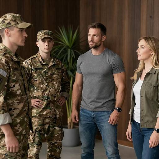 Four People in Dark Wood Room