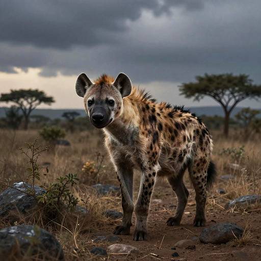 Hyena on Savanna Path at Dusk