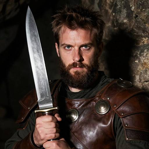 Intense Bearded Warrior in Shadows