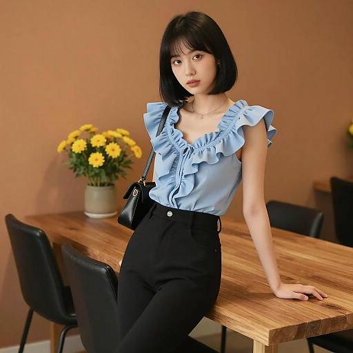 Stylish Woman in Warm Lit Interior