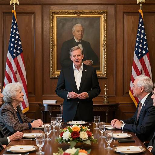 Formal Meeting in a Wood-Paneled Room