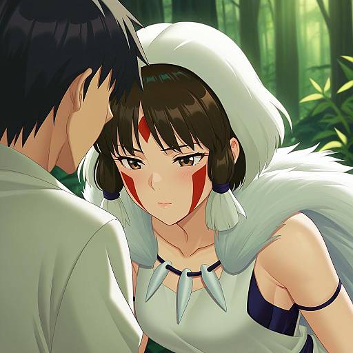 Illustration of Ashitaka, mononoke hime in the style of Gazing eye