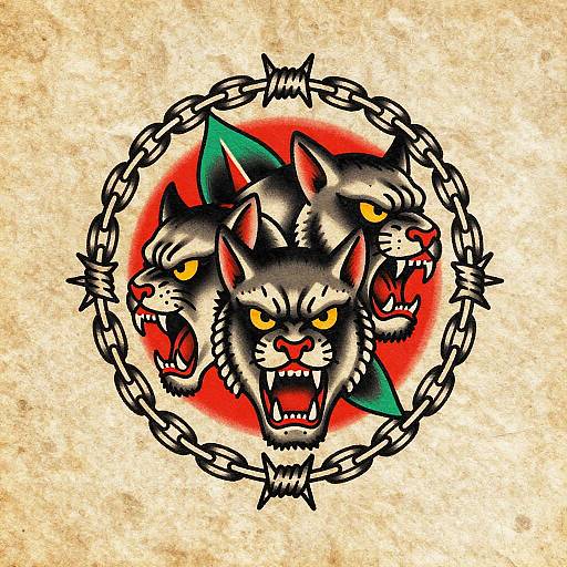 American Traditional Cerberus Tattoo Flash