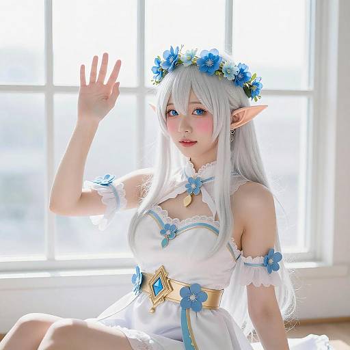 Elf Woman with Blue Flower Crown