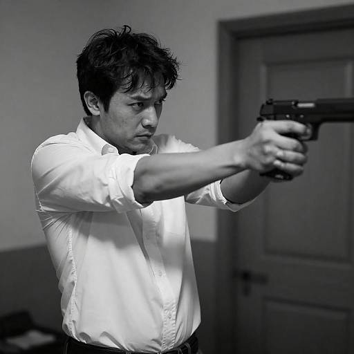 Gritty Noir Man Aiming Handgun
