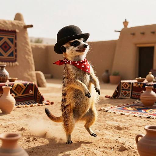 Cheerful Meerkat Performing Desert Folk Art