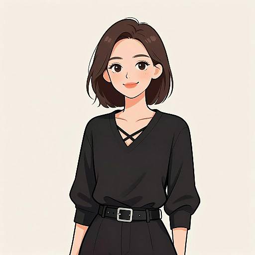 Smiling Woman in Black V-Neck Blouse