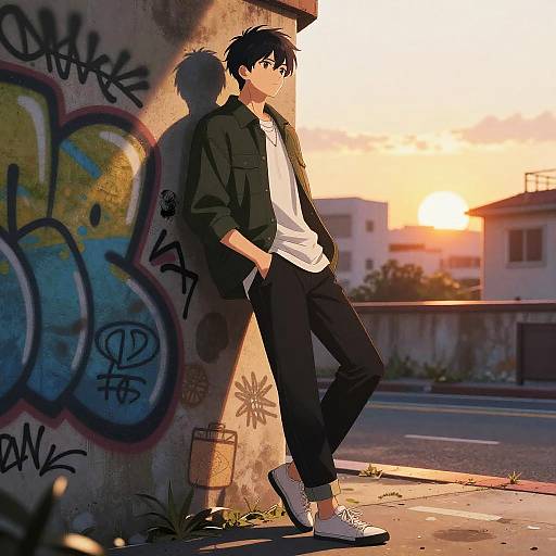 Tall Anime Boy Urban Sunset