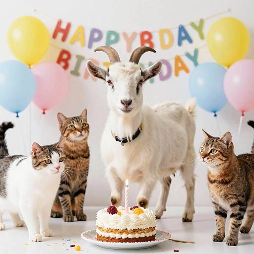 Goat Birthday Party with Cats