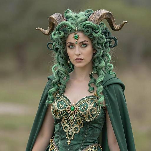Woman in Medusa-Inspired Costume with Horns