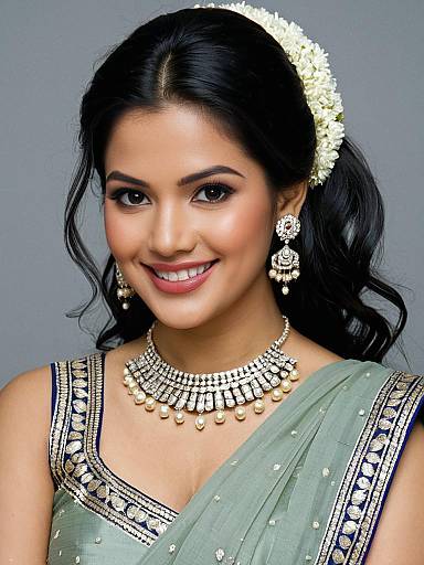 Indian Woman in Traditional Saree and Jewelry