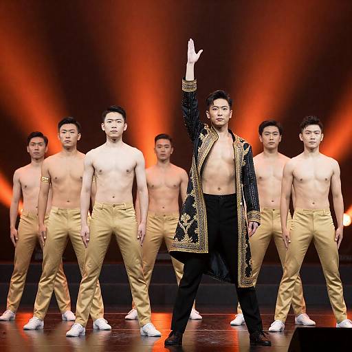 Shirtless Male Dance Ensemble in Gold