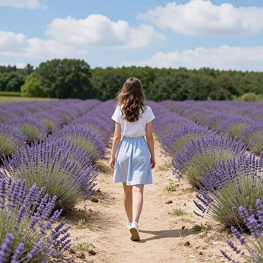 Woman Walking Through Lavender Field