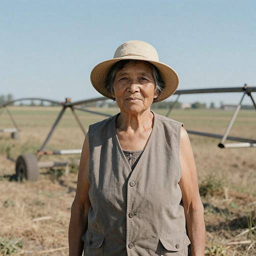 Elderly Woman in Sunlit Field Portrait