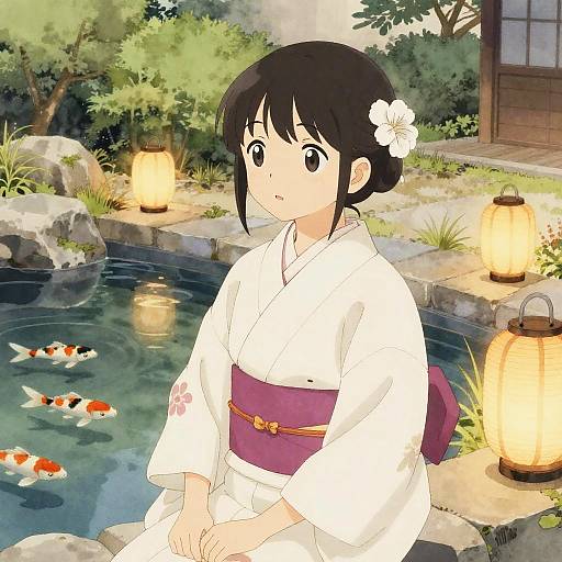 Serene Japanese Teen in Kimono