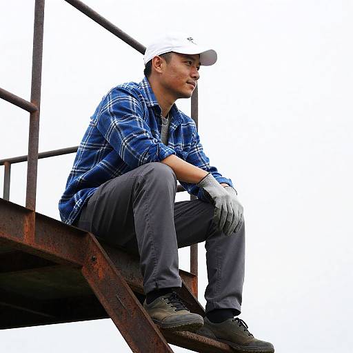 Man Relaxing on Metal Structure