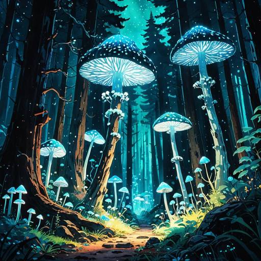 Bioluminescent Forest with Glowing Mushrooms Bioluminescent Forest with Glowing Mushrooms