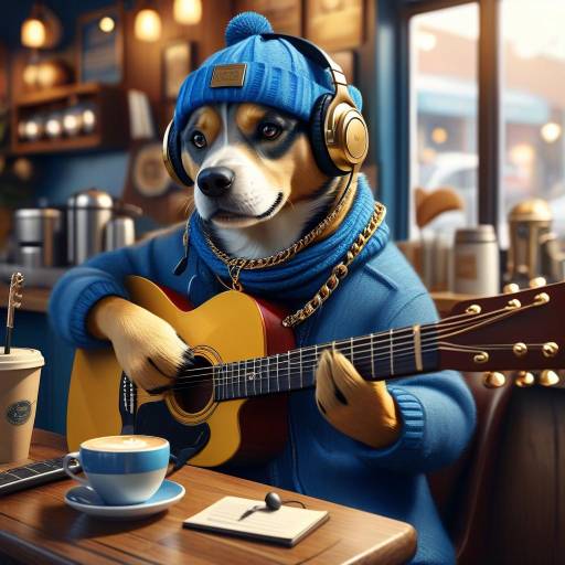 Stylish Dog Rocking Out in Cafe