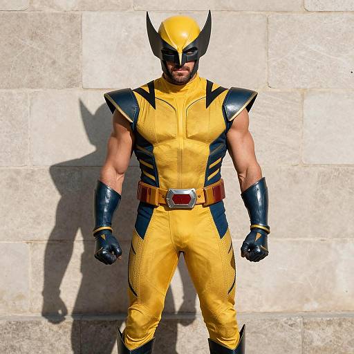 Male Superhero in Yellow and Black Wolverine Costume