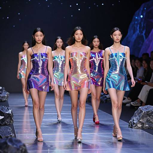 Luminous Runway with Liquid Crystal Dresses