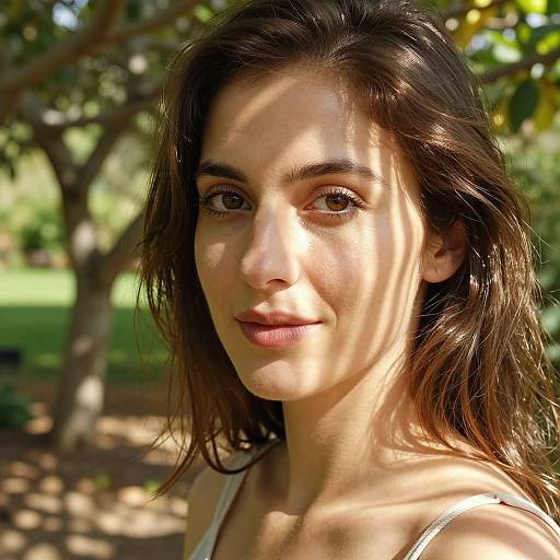 Sunlit Garden Portrait with Warm Eyes