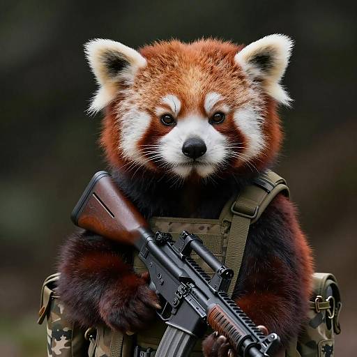 Armed Red Panda Soldier in Darkness