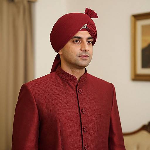 Red Sherwani Groom Close-Up