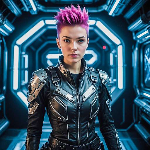 Cyberpunk Space Warrior with Pink Spiky Hair