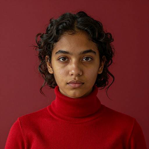Young Woman in Red Turtleneck Sweater