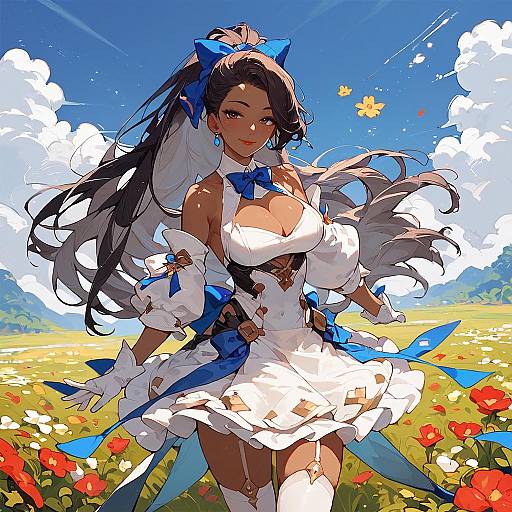 Smiling Girl in White Dress Outdoors