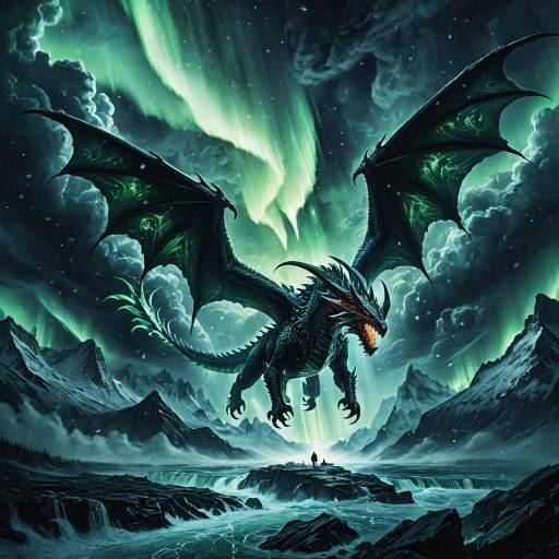 Epic Fantasy Dragon Under Northern Lights Epic Fantasy Dragon Under Northern Lights