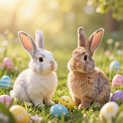 Enchanting Bunnies in Sunlit Meadow