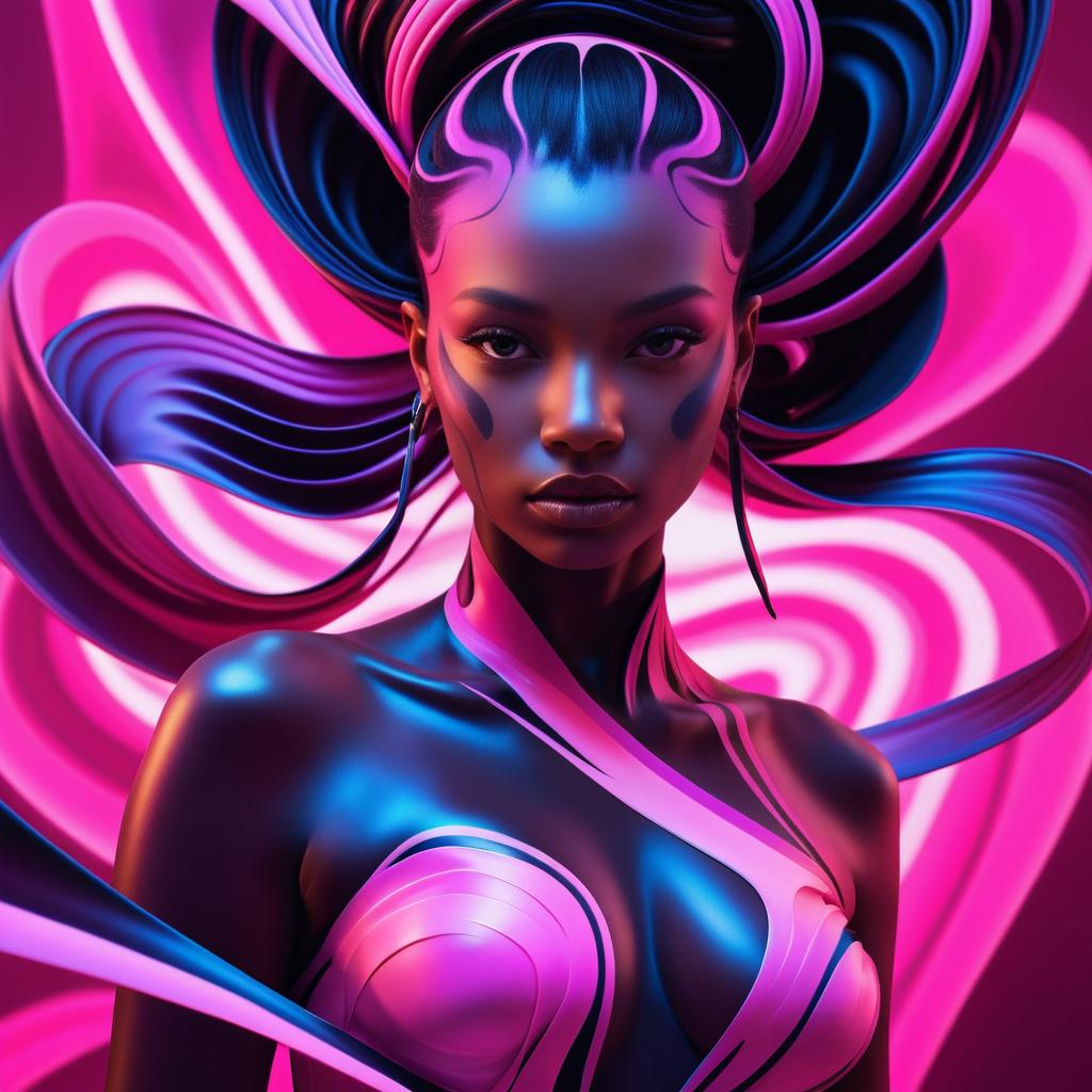 Surreal Woman with Neon Ribbons