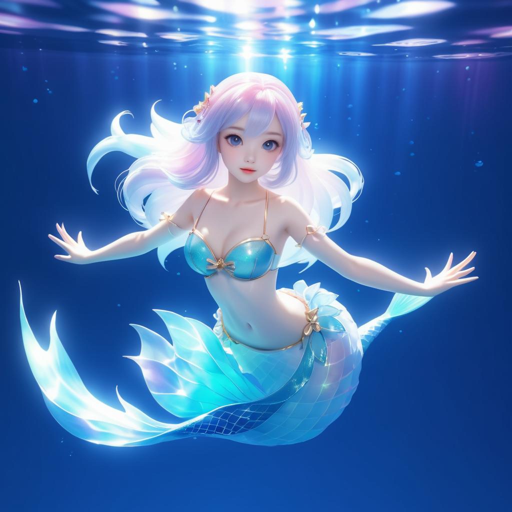 Charming Anime Mermaid in Underwater Scene