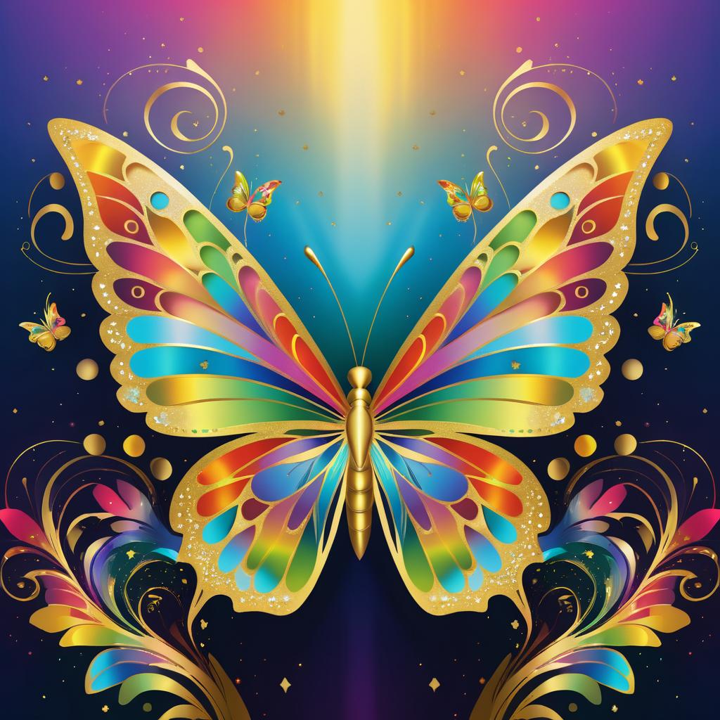 Whimsical Butterfly with Rainbow Crown