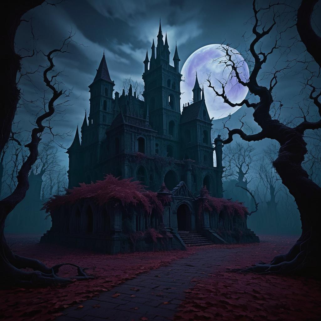 Eerie Dreamlike Castle Ruins at Night