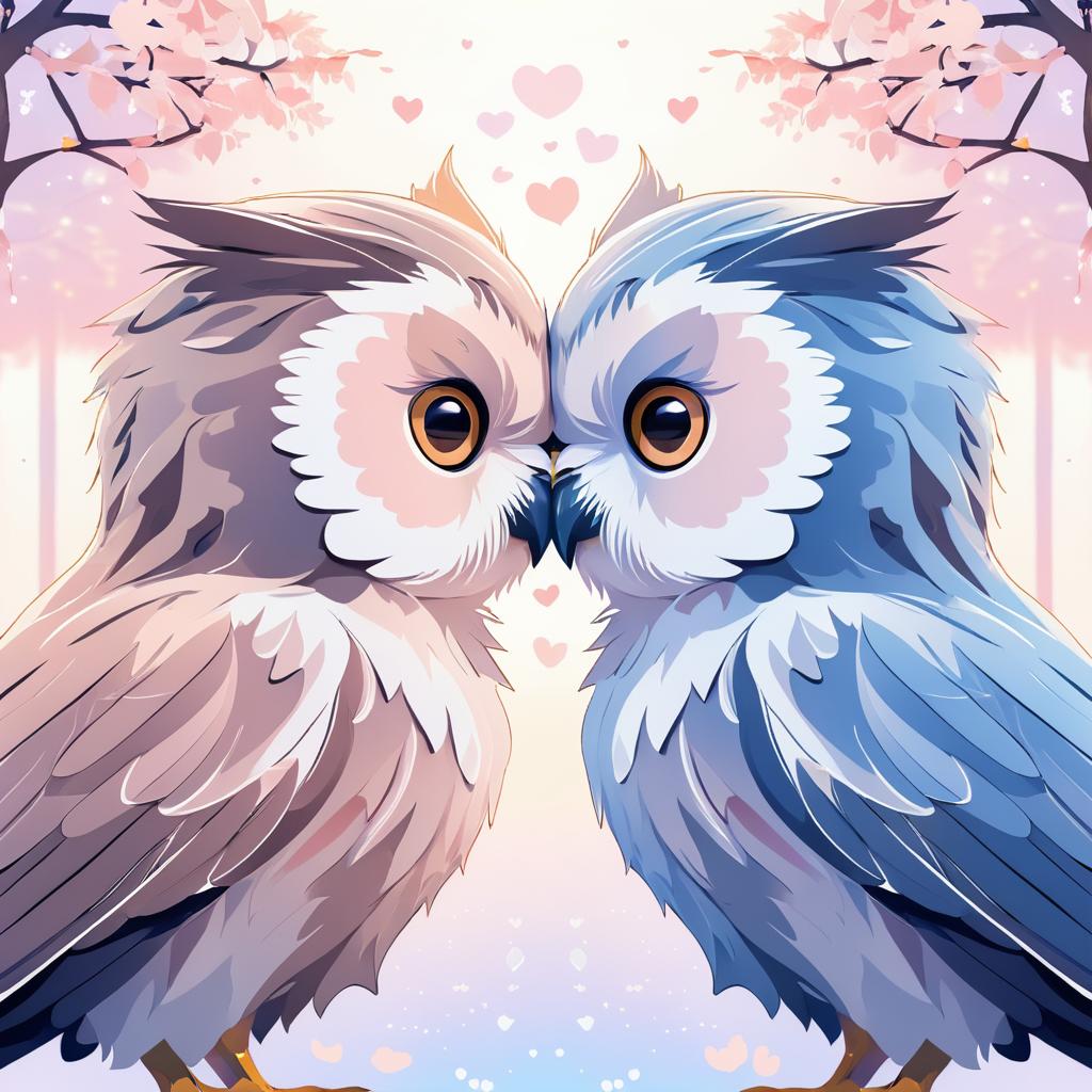 Anime Owls Kissing in Soft Colors