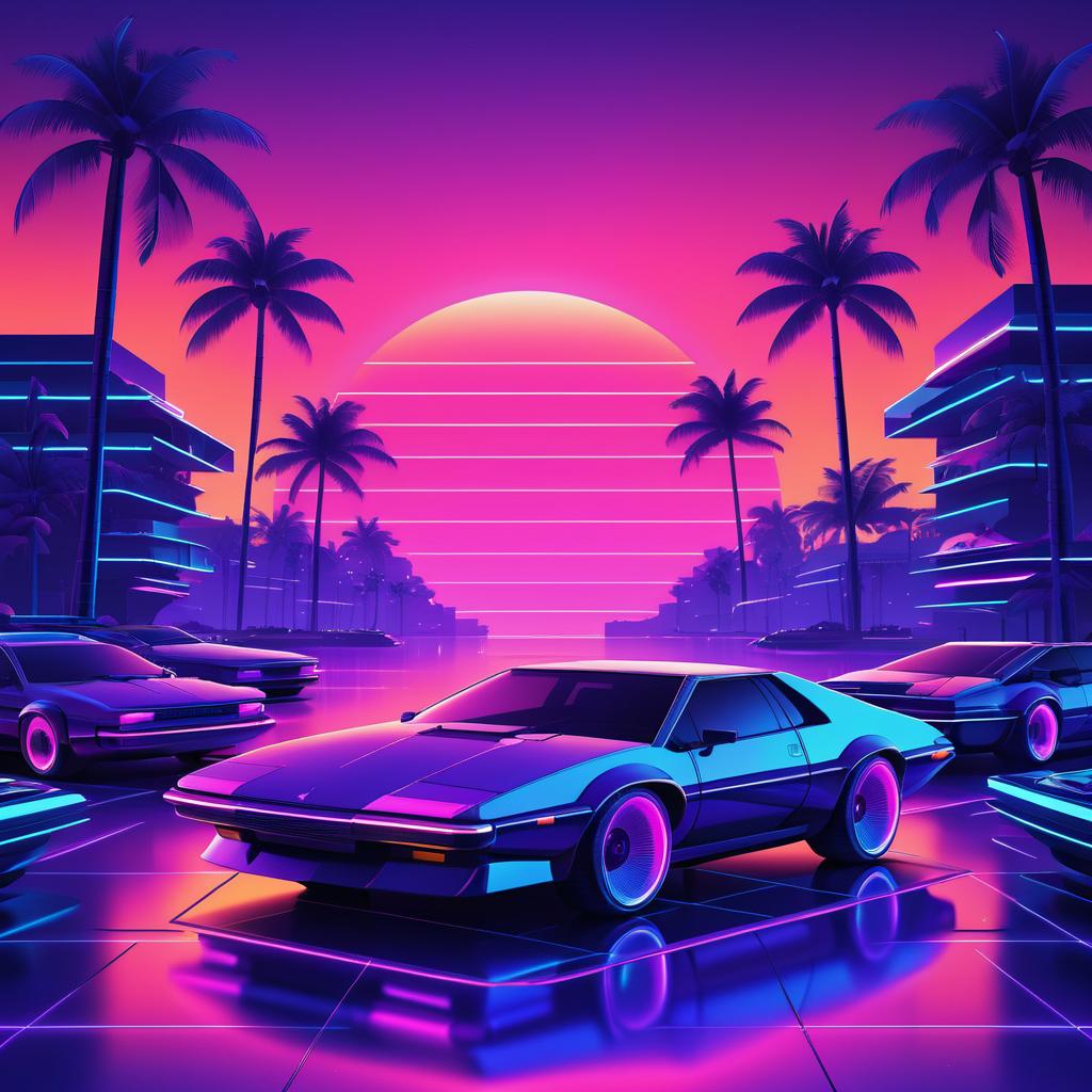 Vibrant 80s Synthwave Landscape Design