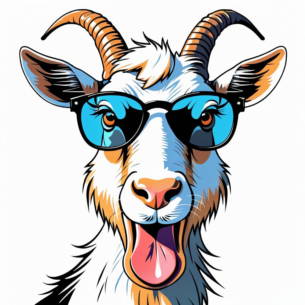 Wacky Goat Portrait with Sunglasses