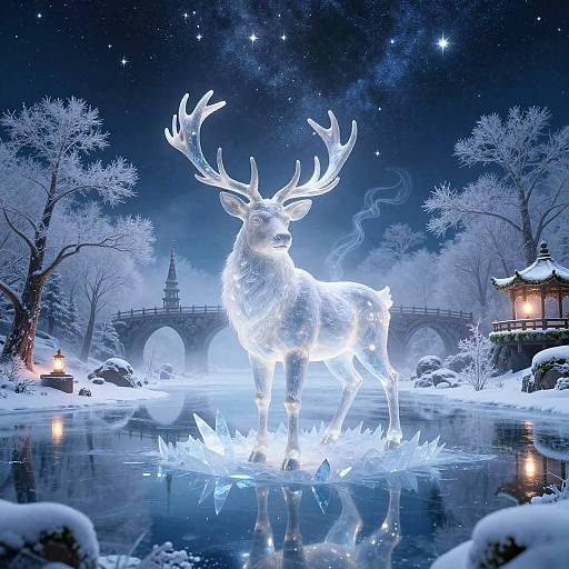 Frozen Crystal Stag in Winter Valley