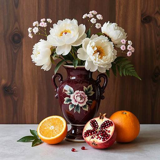 Maroon Porcelain Urn with Flowers