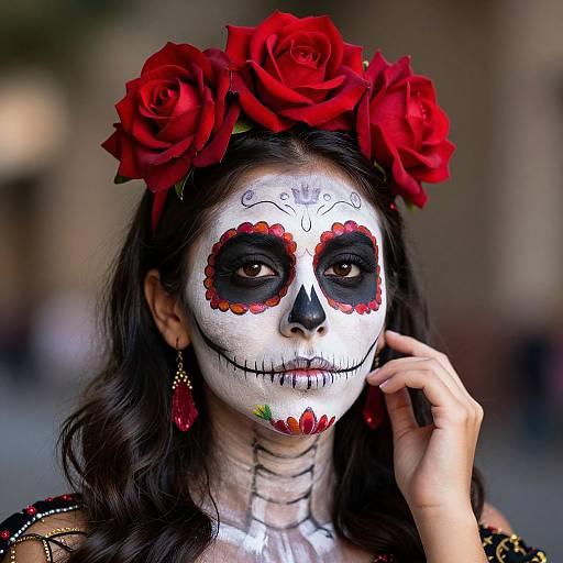 Woman with Vibrant Day of the Dead Makeup